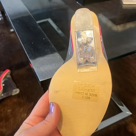 Mackin J opened toe wedge pink heels size 8 clear wedge heel . - Picture 5 of 6